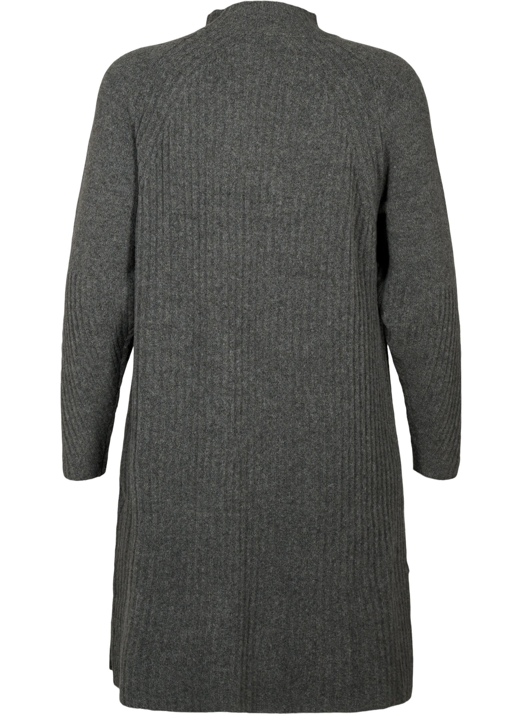 Zizzi Geripptes Strickkleid mit Rollkragen, Dark Grey Melange, Packshot image number 1