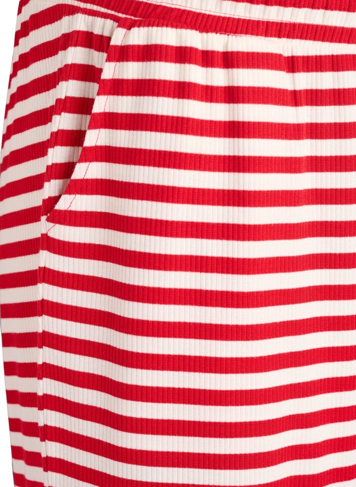 Gestreifte Schlafanzughose mit hoher Taille und weiten Beinen, Rot, Packshot image number 2