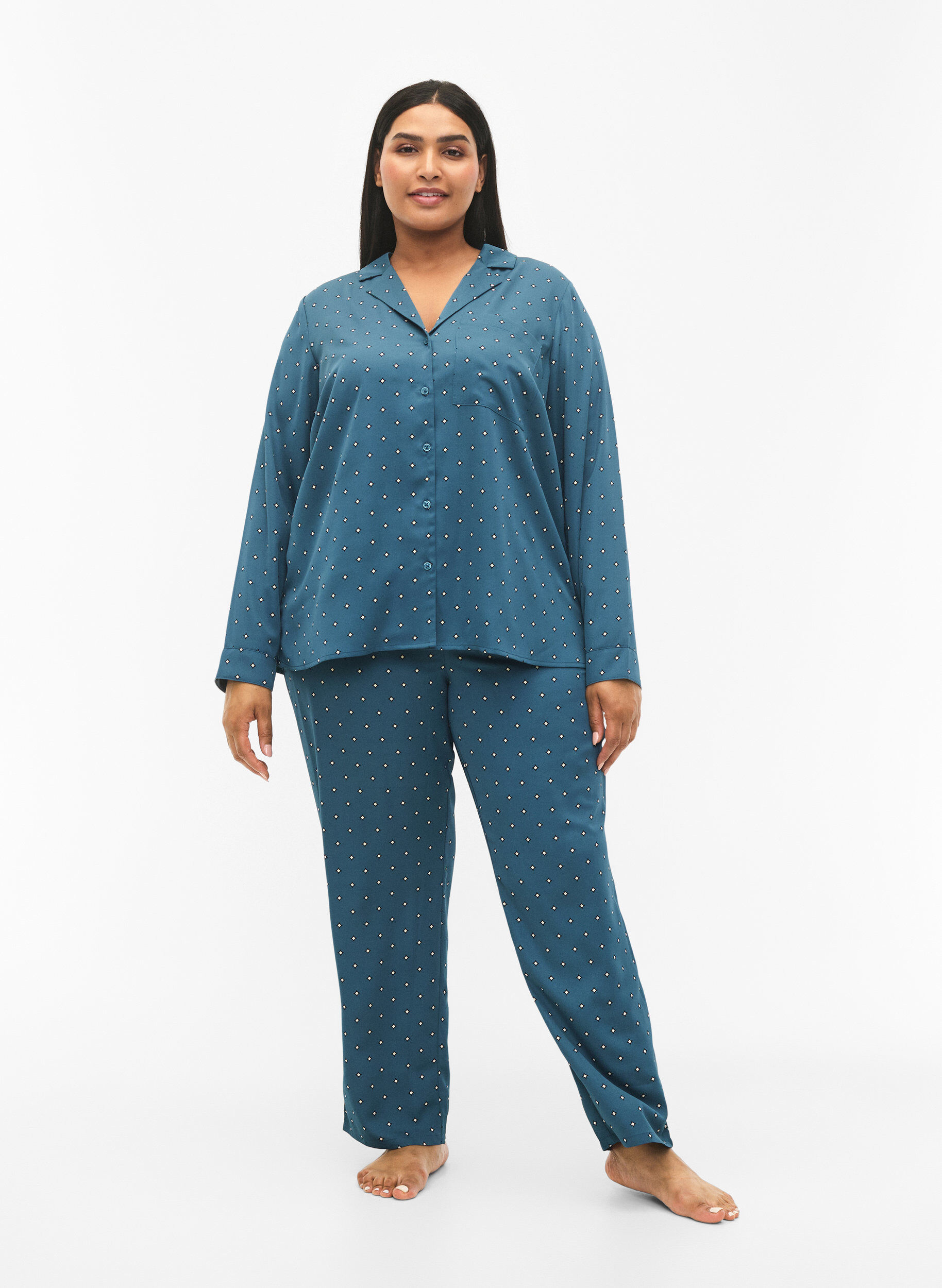 Zizzi Gedruckte Pyjamahosen, Balsam AOP, Model image number 0