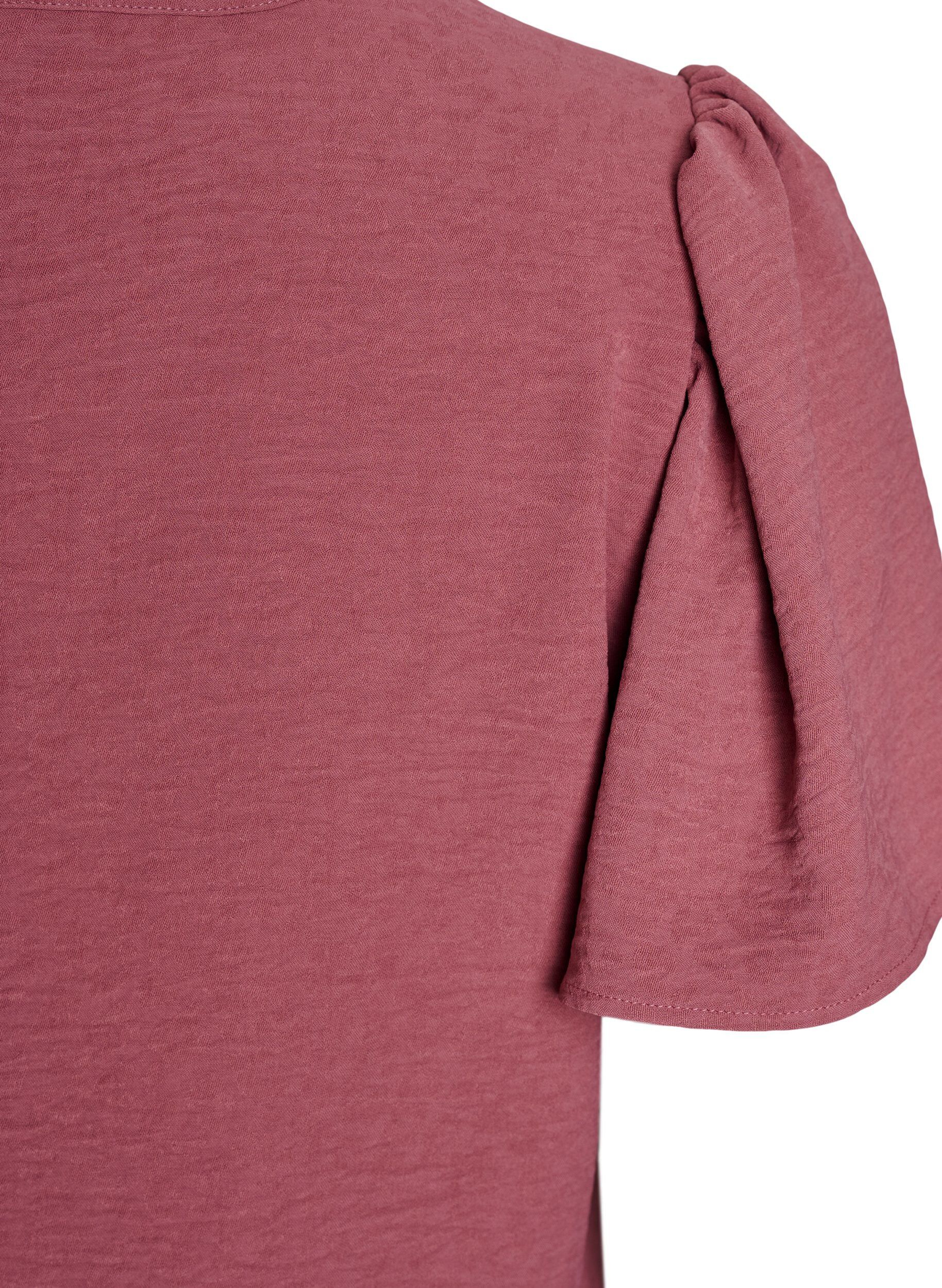 Zizzi Bluse mit kurzen R&uuml;schen&auml;rmeln und V-Ausschnitt, Rot, Packshot image number 3