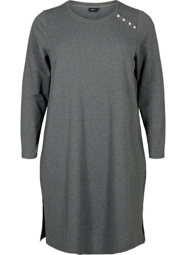 Langärmliges Jerseykleid mit Knöpfen, Dark Grey Melange, Packshot image number 0