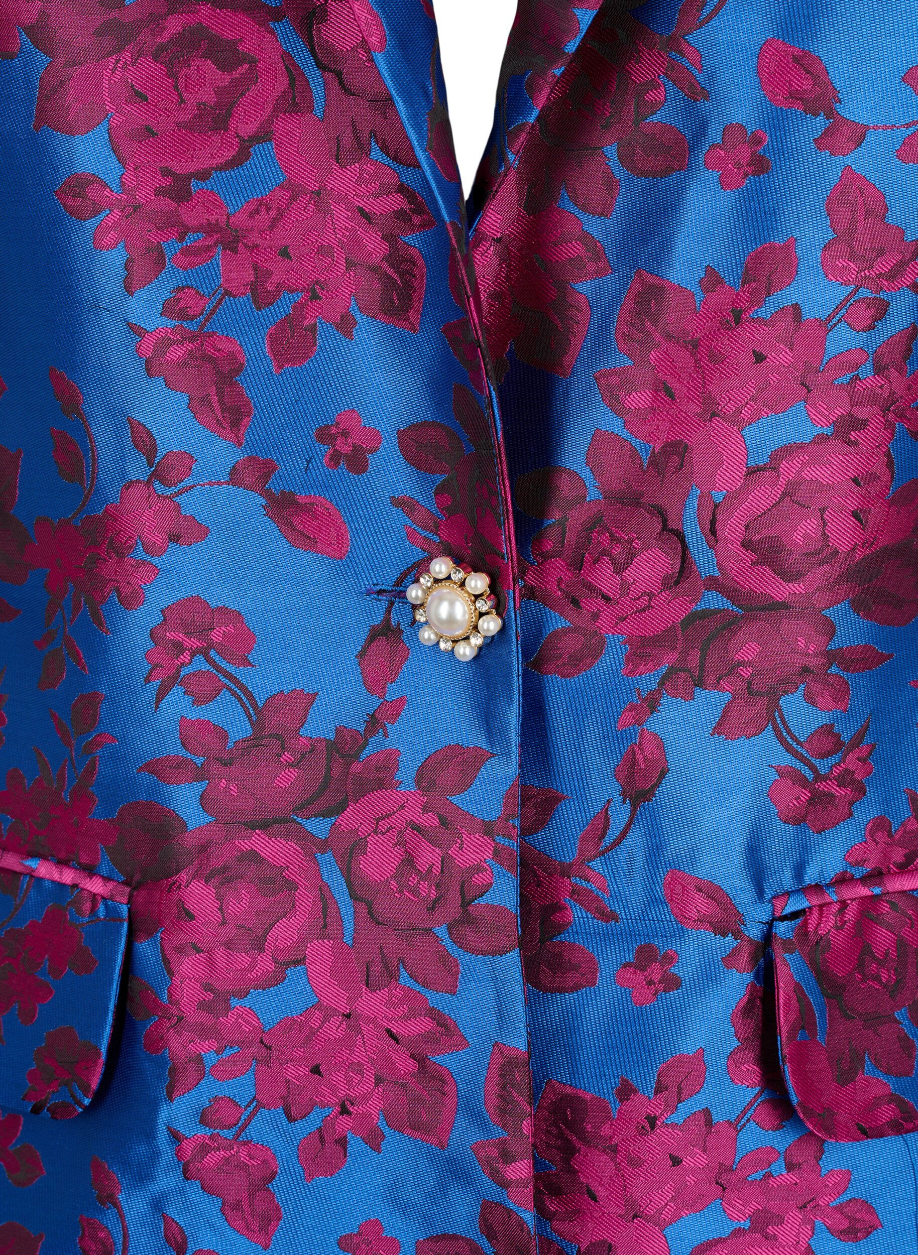 Zizzi Gebl&uuml;mter Blazer mit Perlenknopf, Blue Quartz Jaquard, Packshot image number 2