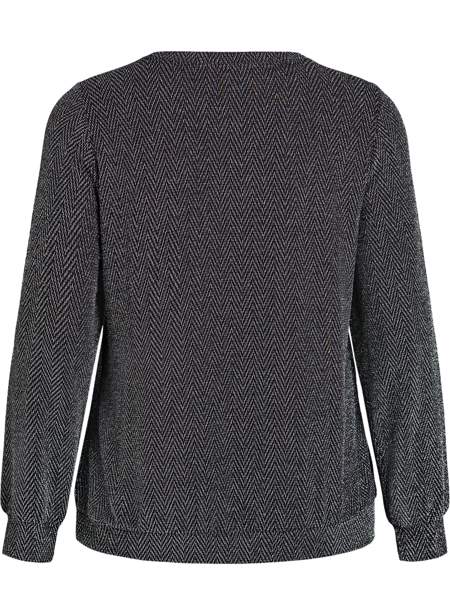 ZizziBluse mit Fischgr&auml;tenmuster und Glitzerfaden, Schwarz, Packshot image number 1