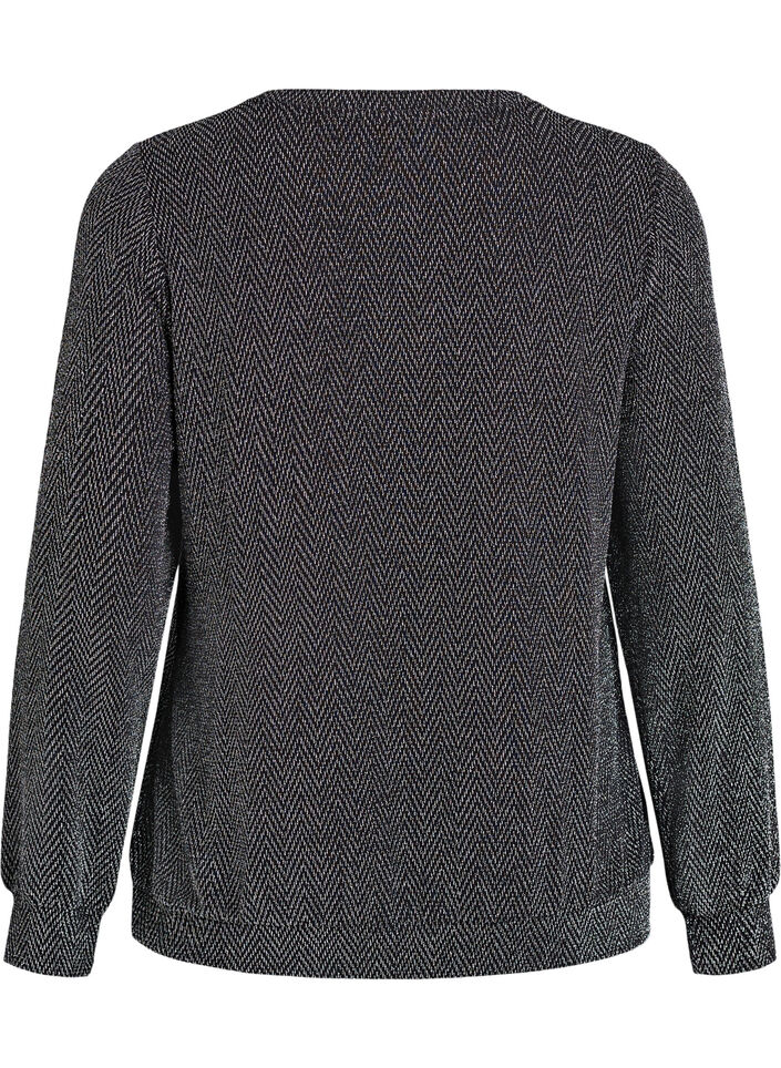 Bluse mit Fischgr&auml;tenmuster und Glitzerfaden, Schwarz, Packshot image number 1