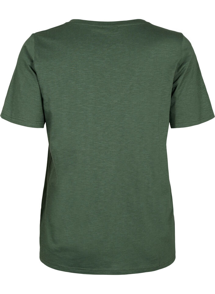 Kurzärmliges Basic-T-Shirt mit V-Ausschnitt, Grün, Packshot image number 1
