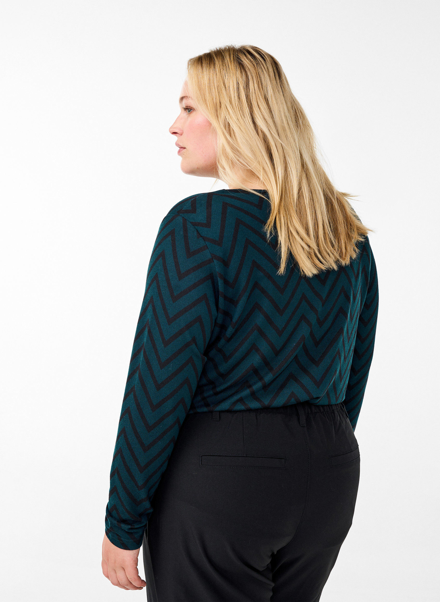 Zizzi Gemusterte Bluse mit langen &Auml;rmeln, Gr&uuml;n, Model image number 2