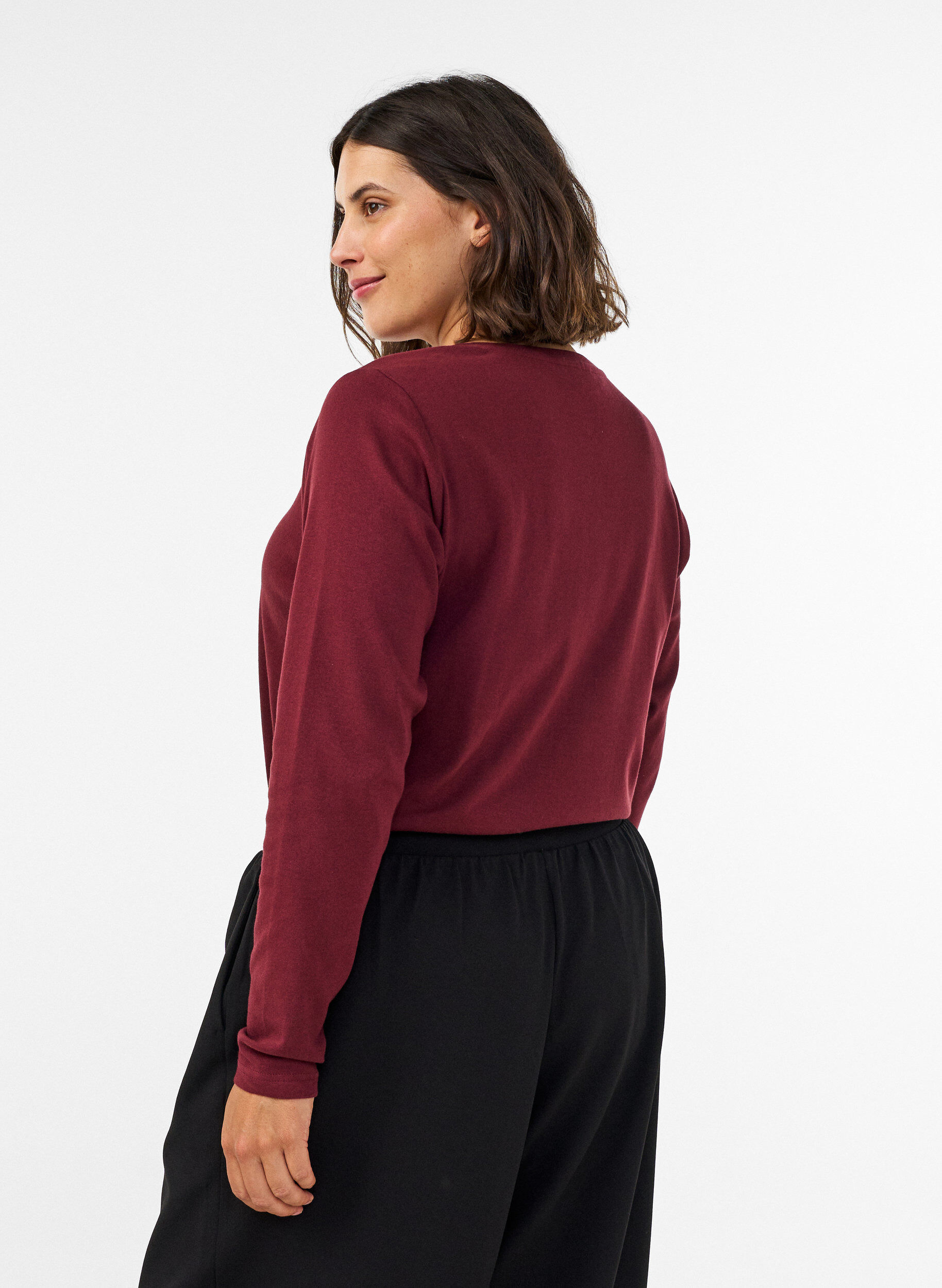 ZizziLangarm-Basic-T-Shirt mit Rundhalsausschnitt, Rot, Model image number 2