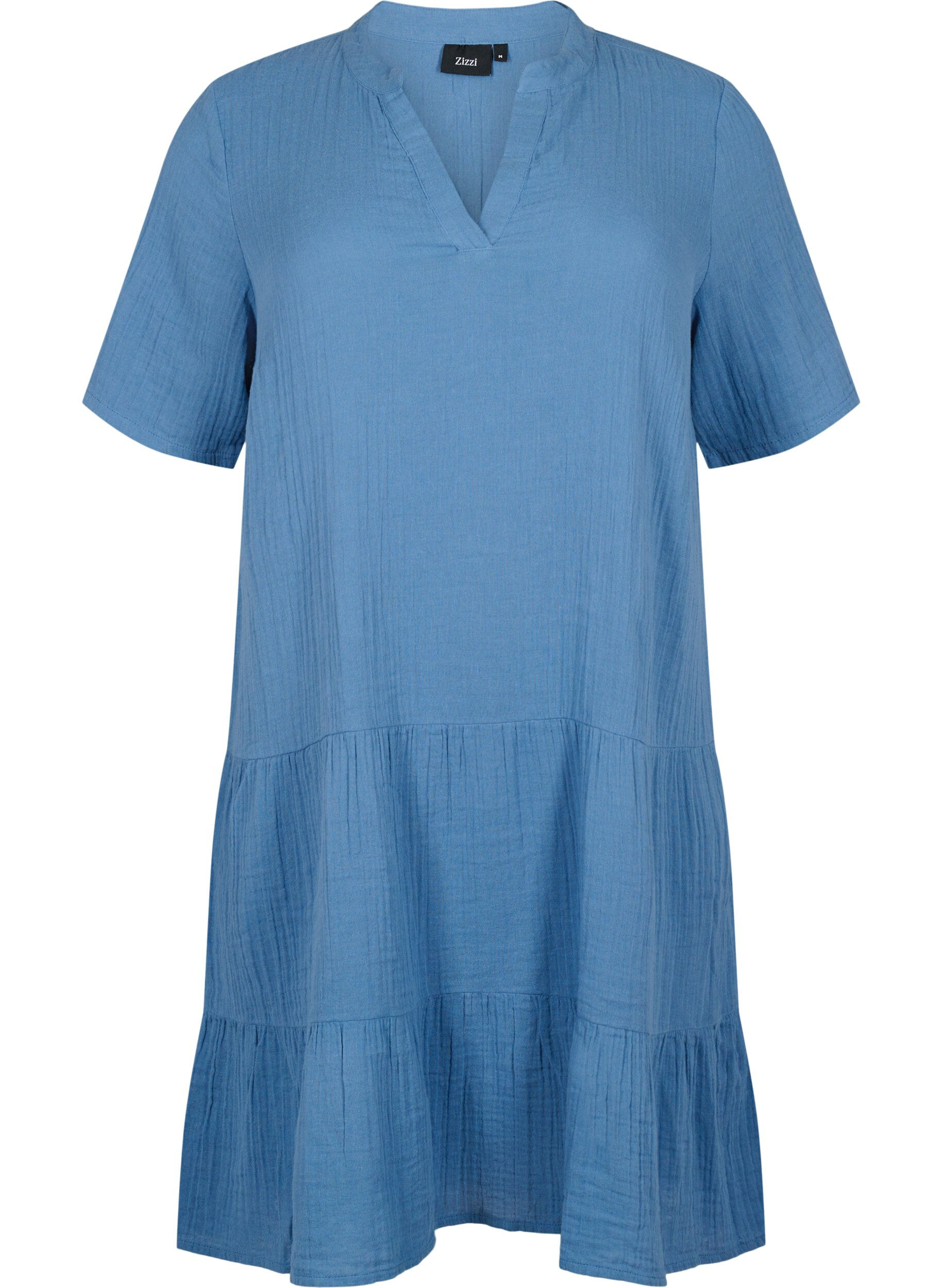 Zizzi Kurzarmkleid aus 100 % Baumwolle, Moonlight Blue, Packshot image number 0
