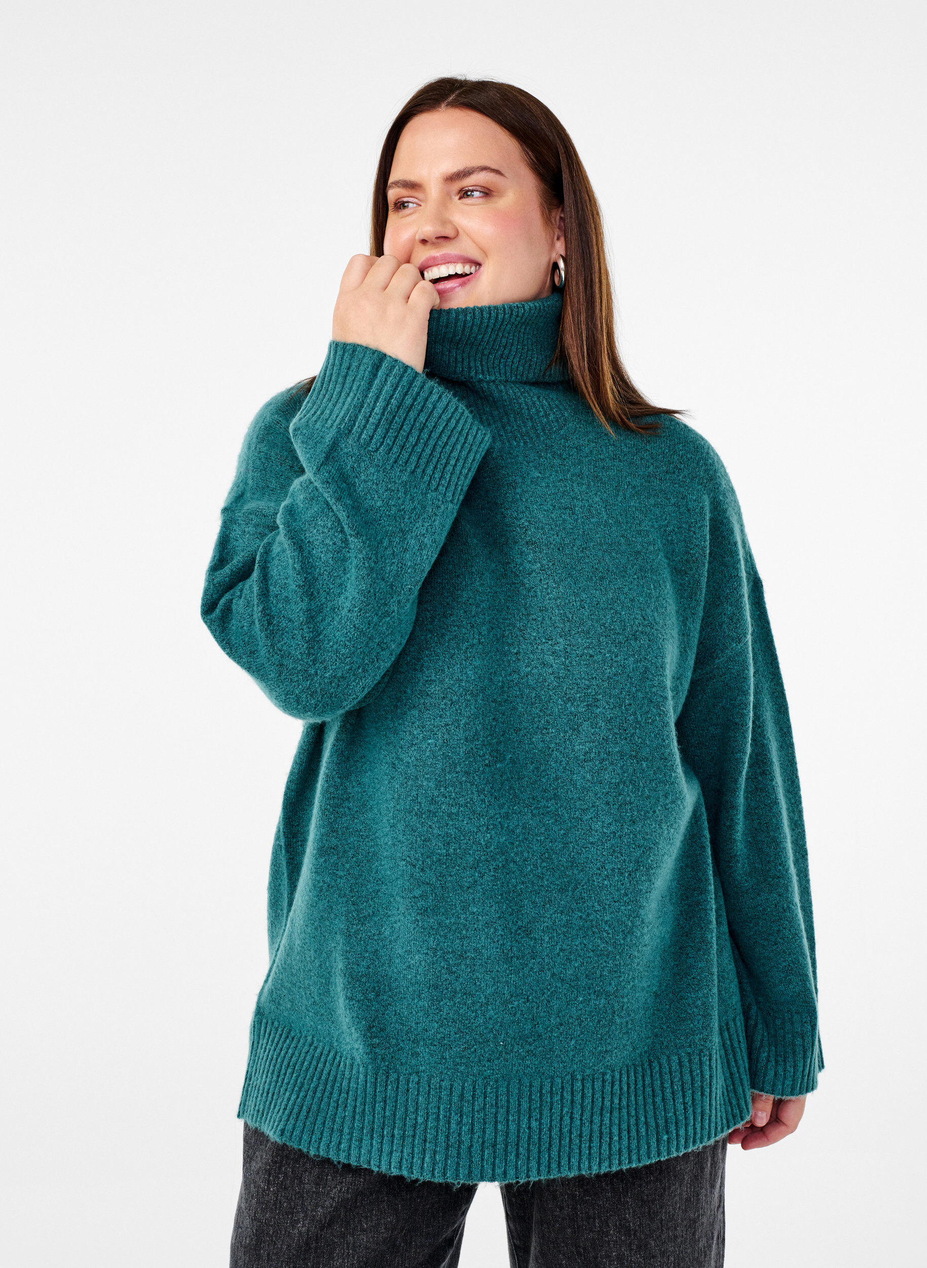 Zizzi Rollkragenpullover aus Strick, Atlantic Deep Mel., Model image number 0