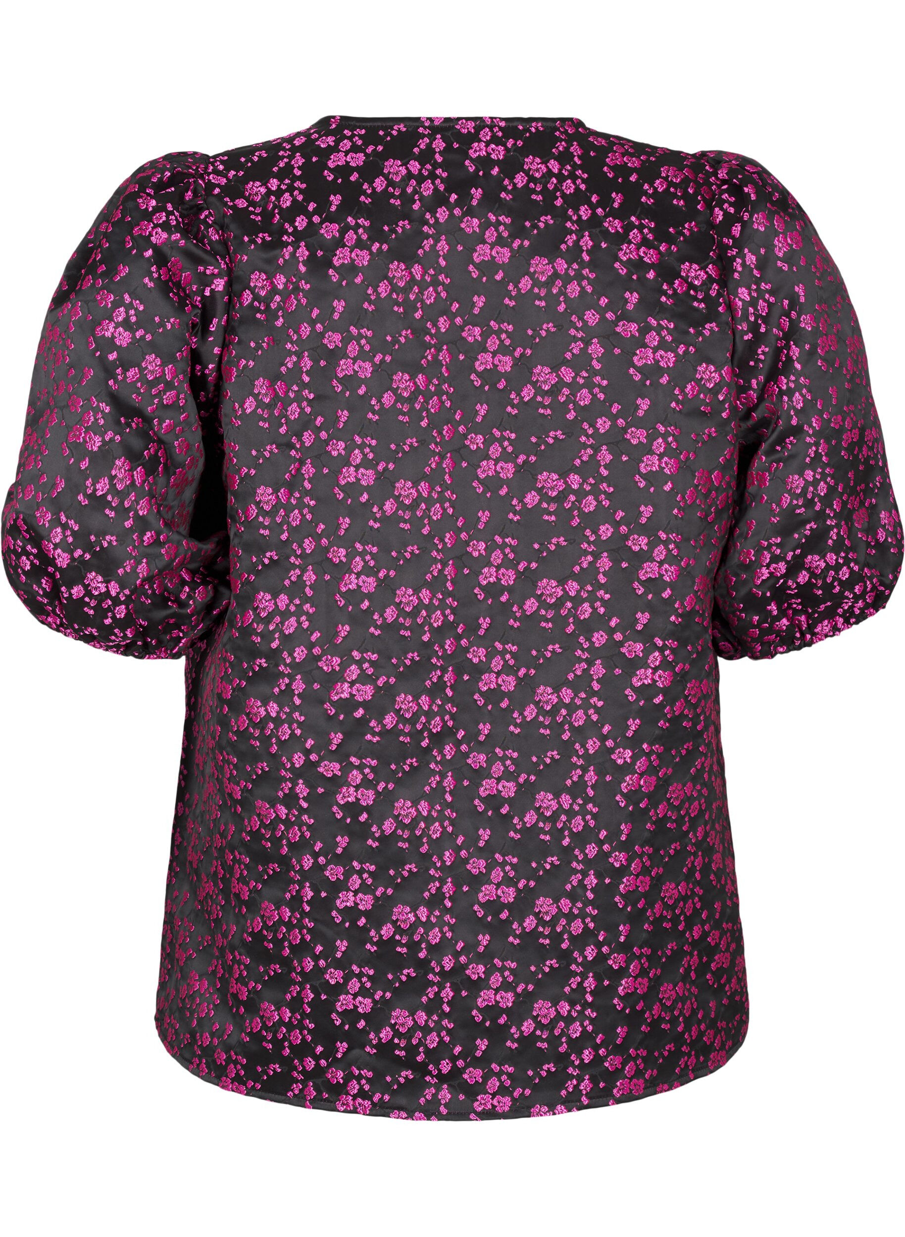 Zizzi Bluse mit kurzen &Auml;rmeln und aufgesticktem Muster, Schwarz, Packshot image number 1