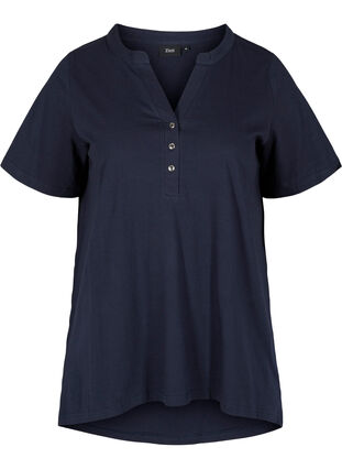 T-Shirt aus Baumwolle mit V-Ausschnitt und Knöpfen, Night Sky, Packshot image number 0