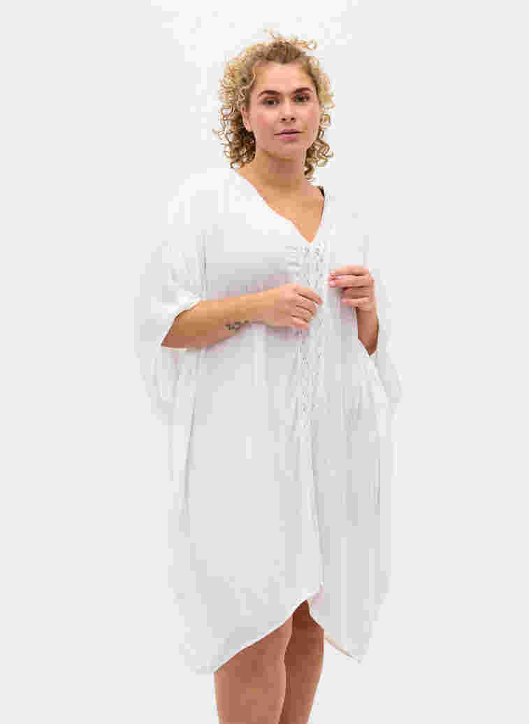 Strandkleid aus Viskose mit Spitzendetails, Bright White, Model image number 0