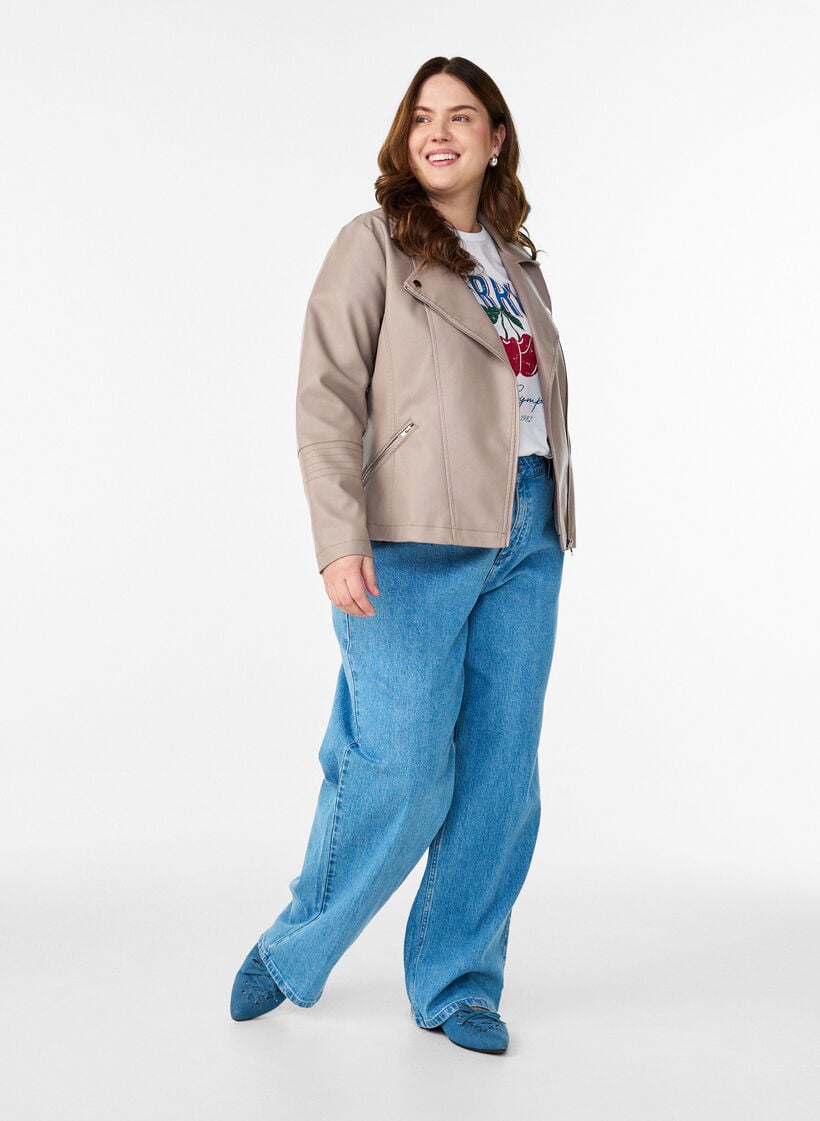 Bikerjacke aus Kunstleder, Grau, Model image number 1