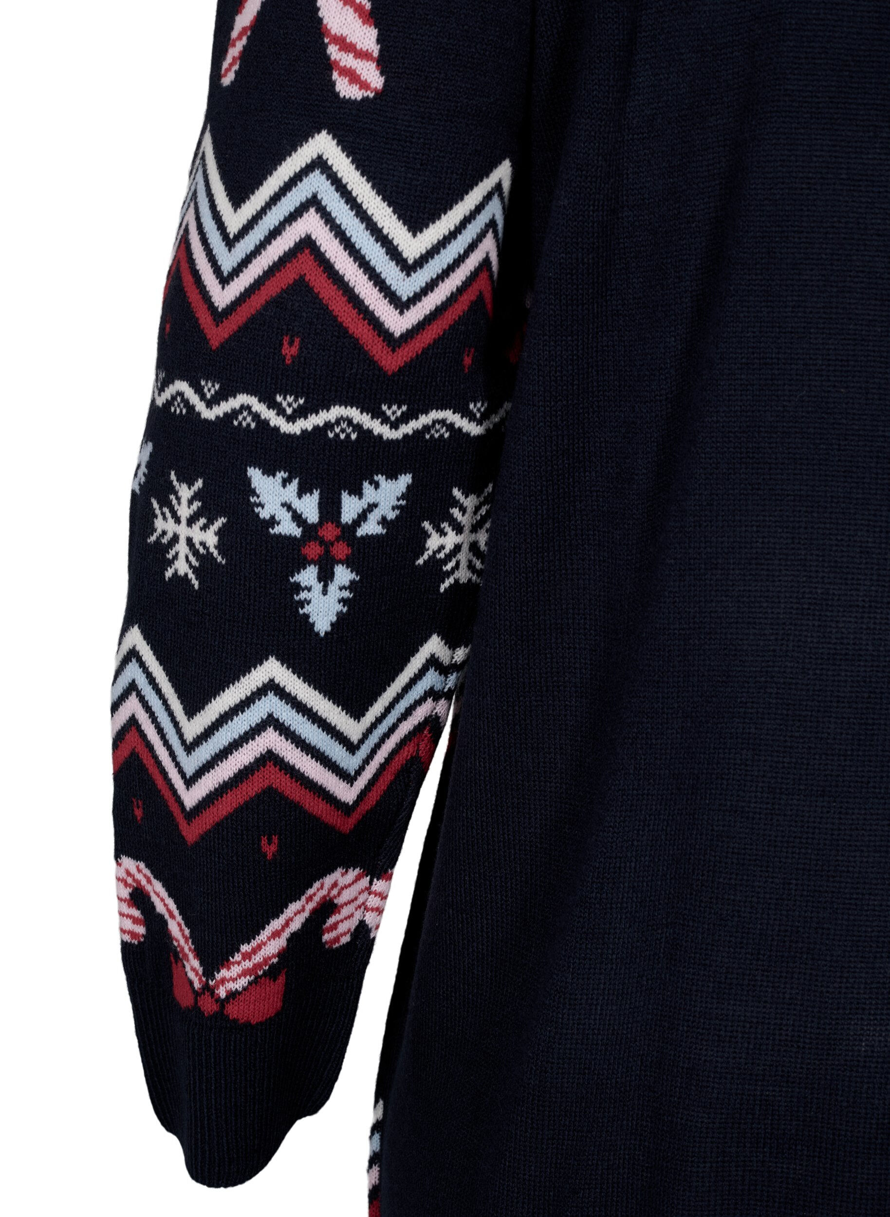 Zizzi Strickkleid mit Weihnachtsmotiv und langen &Auml;rmeln, Navy Blazer Comb, Packshot image number 3