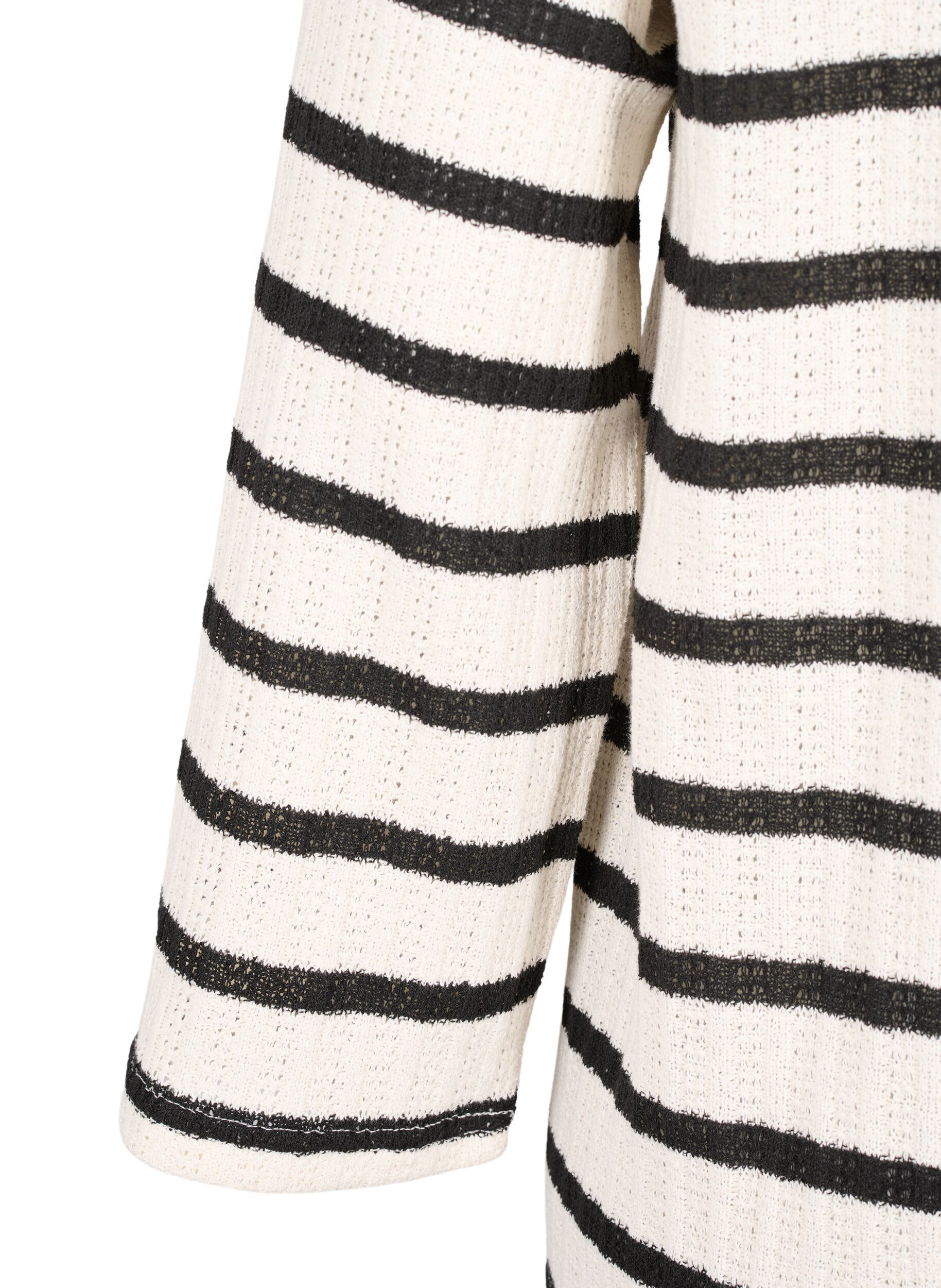 Zizzi Gestreifte Strickjacke mit Bindeband, Sand Black Stripe, Packshot image number 3
