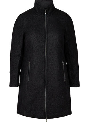 Jacke mit Wolle und Reißverschluss, Black, Packshot image number 0