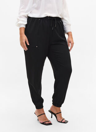 Hosen mit Taschen und elastischem Bündchen, Black, Model image number 3