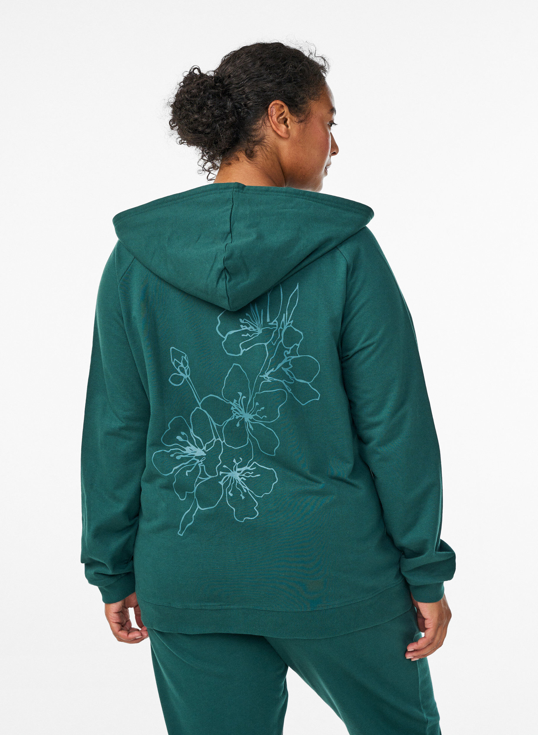 Zizzi Hoodie aus Sweatstoff mit Rei&szlig;verschluss und R&uuml;ckendruck, Gr&uuml;n, Model image number 2