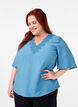 Viskose-Bluse mit V-Ausschnitt und Stickdetail, Blau, Model image number 0