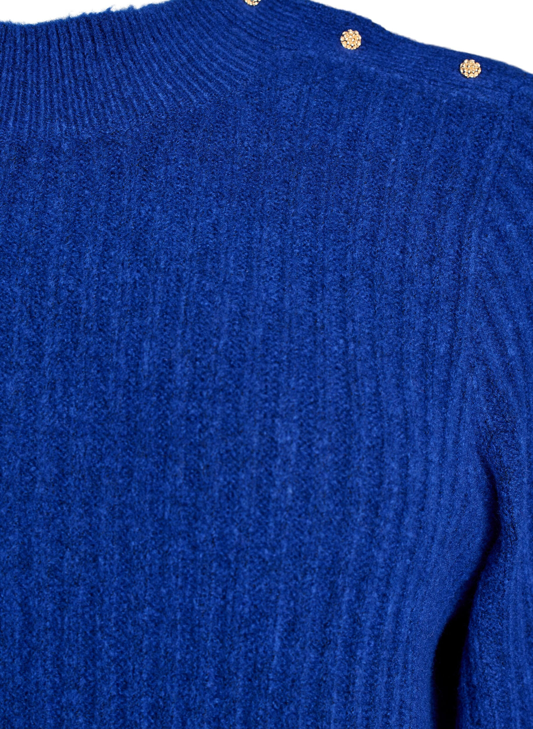 ZizziPullover aus Rippstrick mit Puff&auml;rmeln und Kn&ouml;pfen, Blau, Packshot image number 2