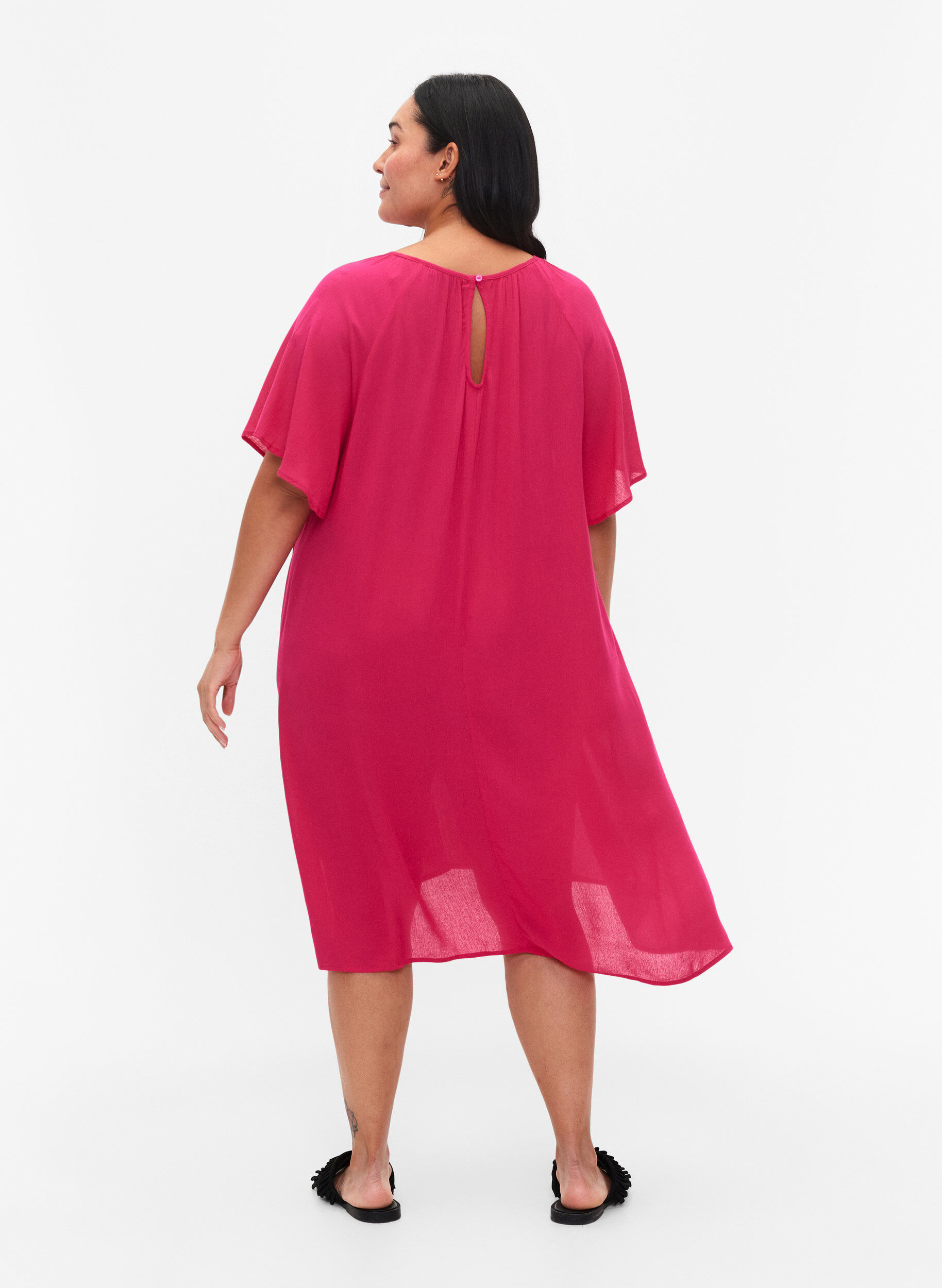 Zizzi Kleid aus Viskose mit kurzen &Auml;rmeln, Bright Rose, Model image number 1