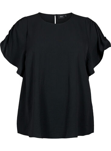Kurzärmelige Bluse mit Falten, Black, Packshot image number 0