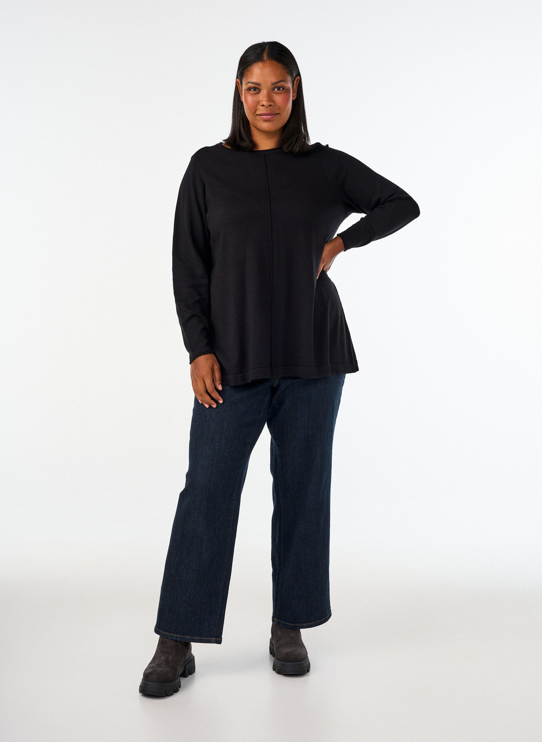ZizziGestrickte Bluse aus Baumwoll-Viskose-Mischung, Schwarz, Model image number 1