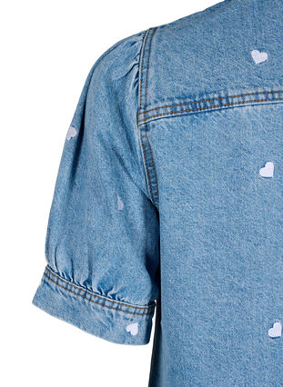 Jeanskleid mit aufgestickten Herzen, Light blue denim, Packshot image number 3