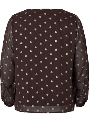 Bedruckte Bluse mit V-Ausschnitt, Fudge/Gold Dots, Packshot image number 1