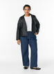 Imitierte Leder Biker Jacke, Schwarz, Model image number 1