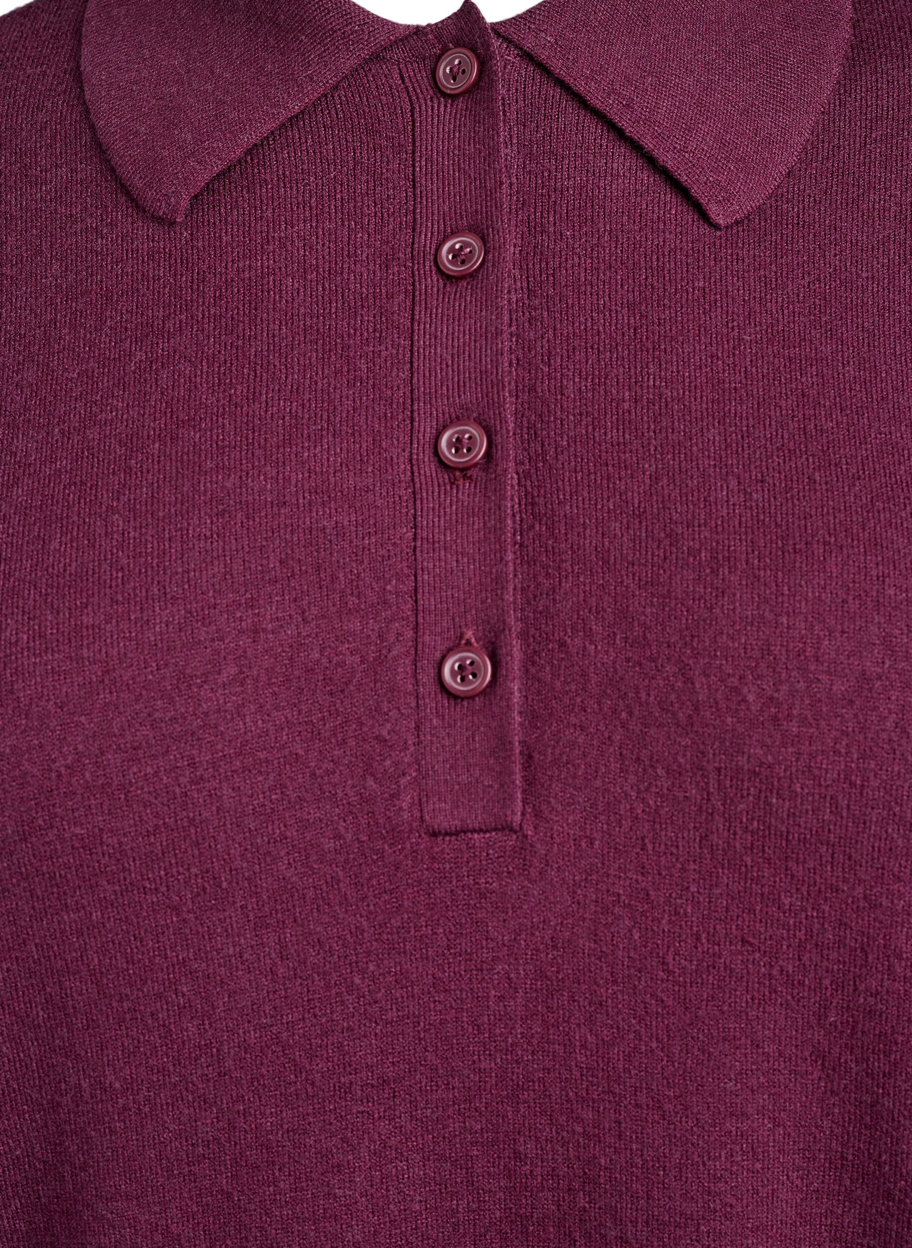 Zizzi Strickbluse mit Kragen, Dunkles Bordeaux, Packshot image number 2