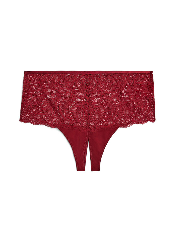 Schrittfreier Hipster-String mit Spitze und hoher Taille, Rot, Packshot image number 0