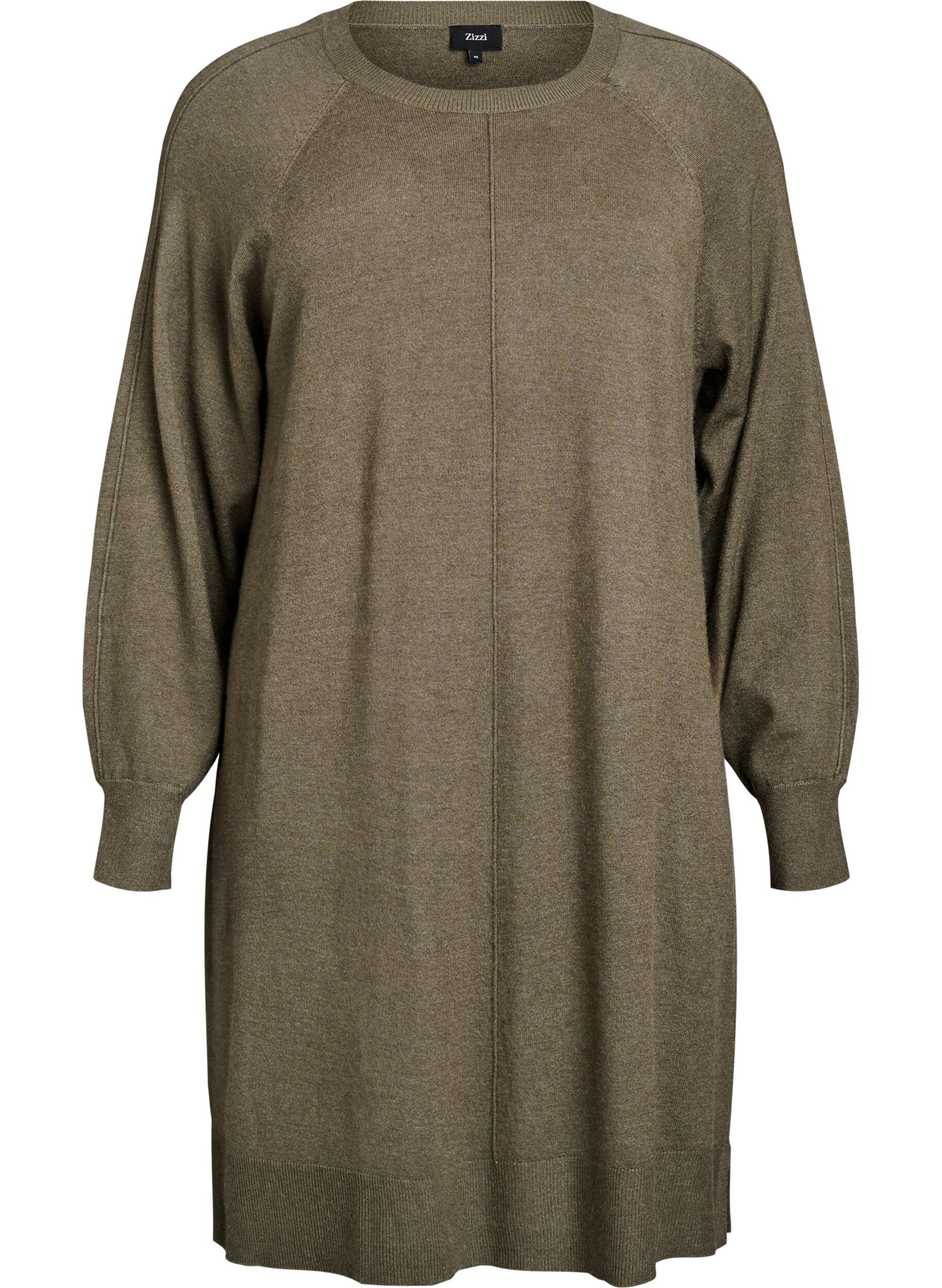 ZizziStrickkleid mit Raglan&auml;rmeln und Mittelnaht, Gr&uuml;n, Packshot image number 0
