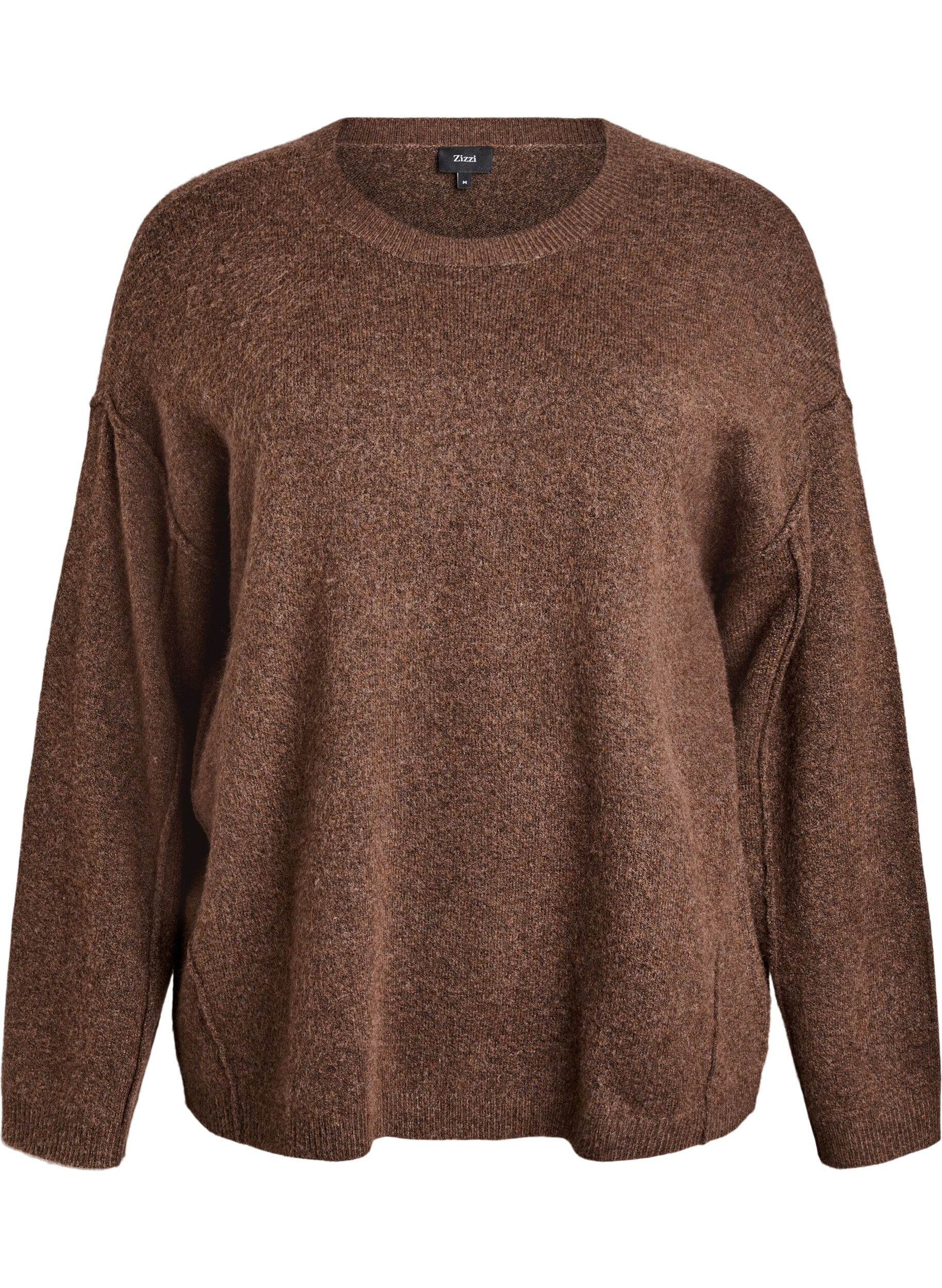 ZizziLockerer Strickpullover mit Kontrastn&auml;hten, Braun, Packshot image number 0