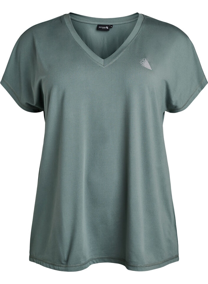 Lockeres Trainings-T-Shirt mit V-Ausschnitt, Gr&uuml;n, Packshot image number 0