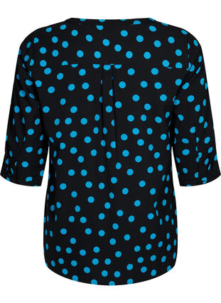 Gepunktete Bluse mit 3/4-Ärmeln , Black Blue Dot, Packshot image number 1