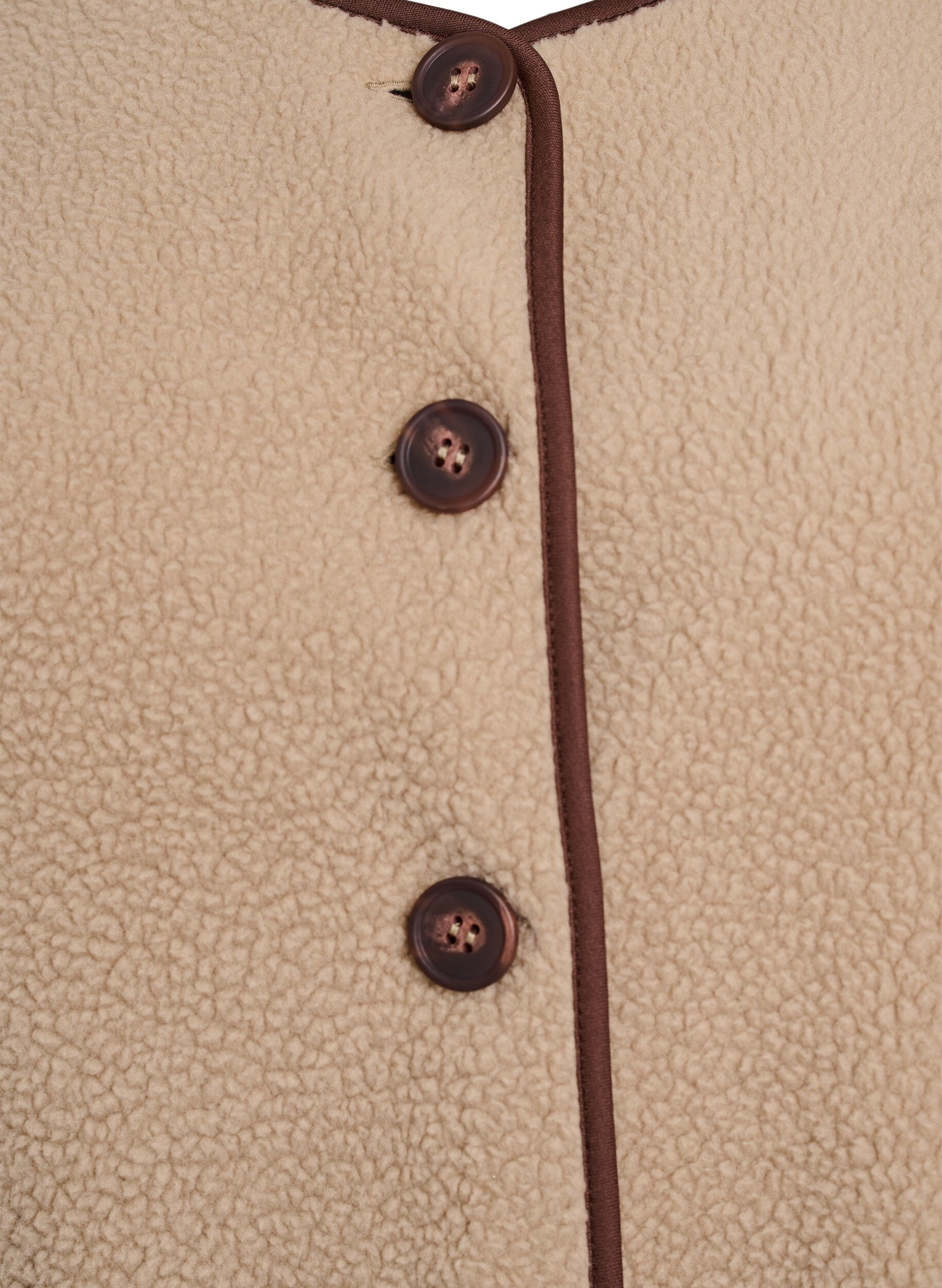 Zizzi Weste aus Teddyfleece mit kontrastfarbenen Details, Beige, Packshot image number 2