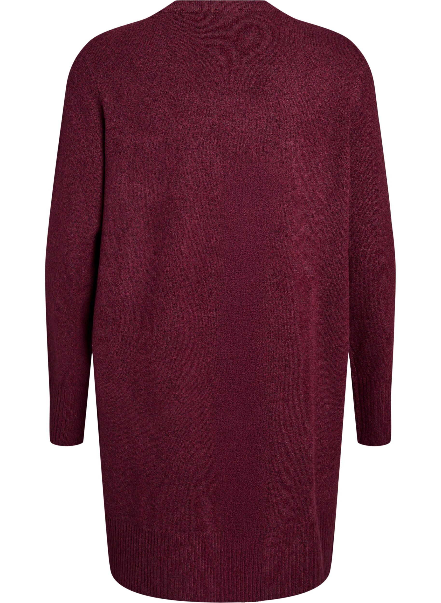 ZizziStrickjacke mit Rippenstrick und Taschen, Dunkles Bordeaux, Packshot image number 1
