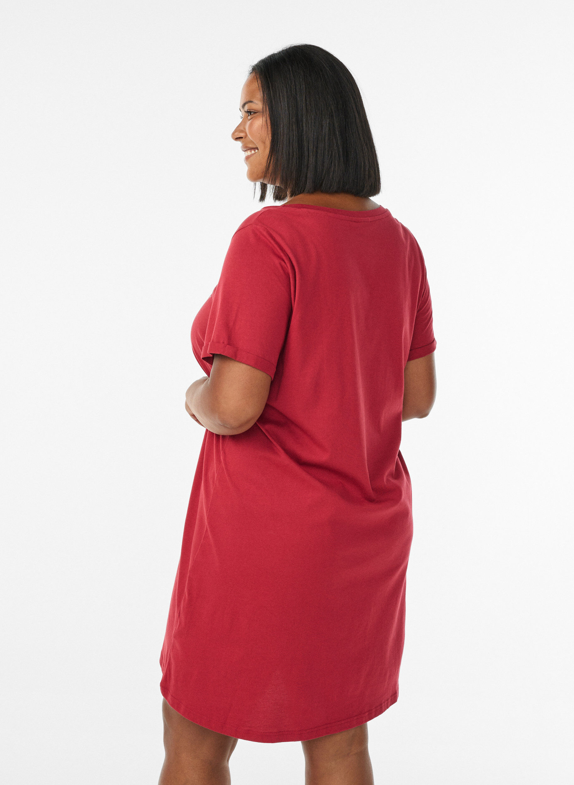 ZizziKurz&auml;rmeliges Nachthemd aus Bio-Baumwolle, Rot, Model image number 2