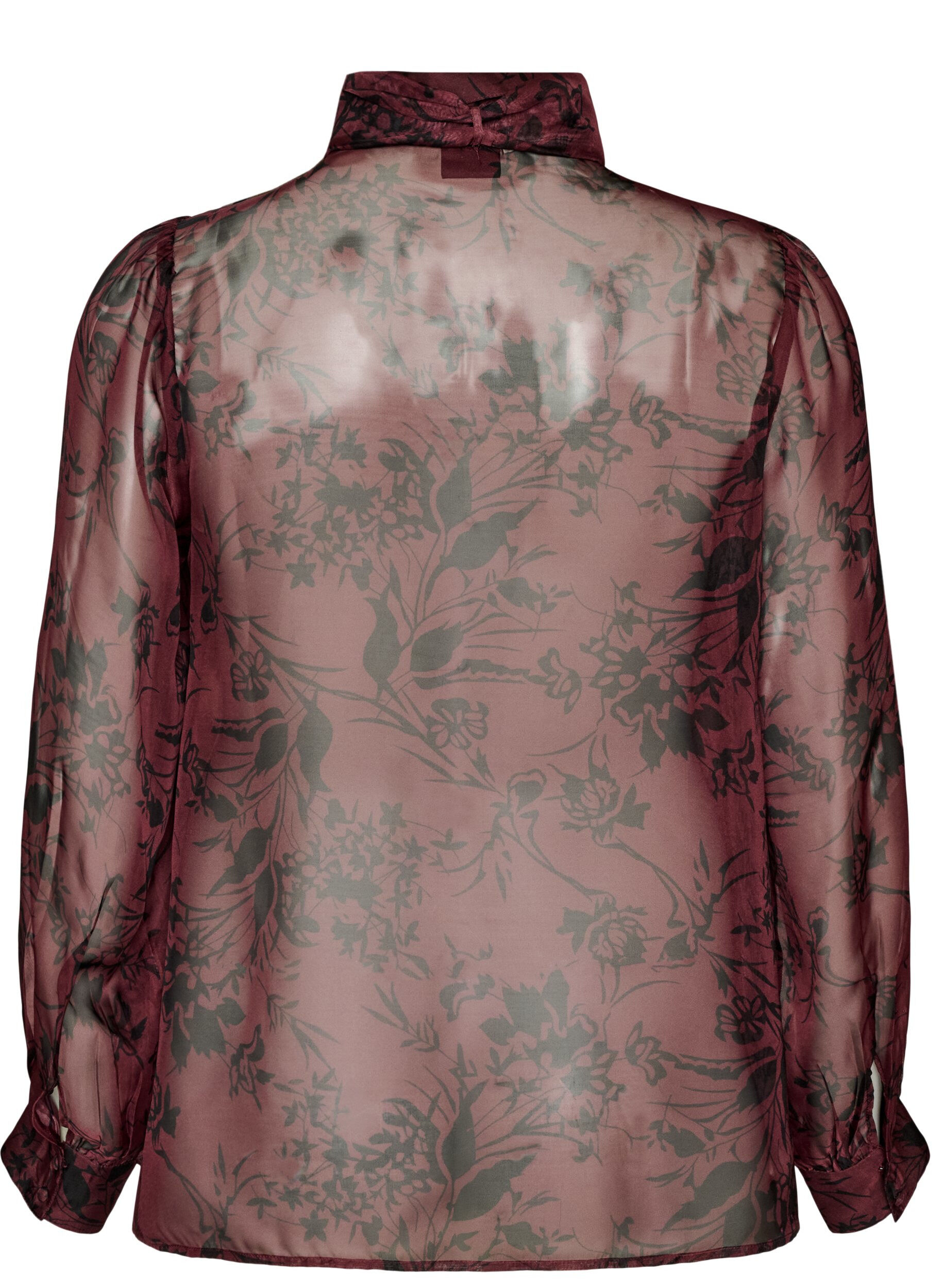 ZizziTransparente Hemdbluse mit Blumenmuster und Bindedetail, Dunkles Bordeaux, Packshot image number 1