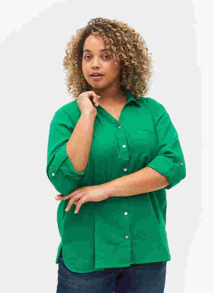 Bluse mit 3/4-Ärmeln und Knöpfen, Jolly Green, Model image number 0