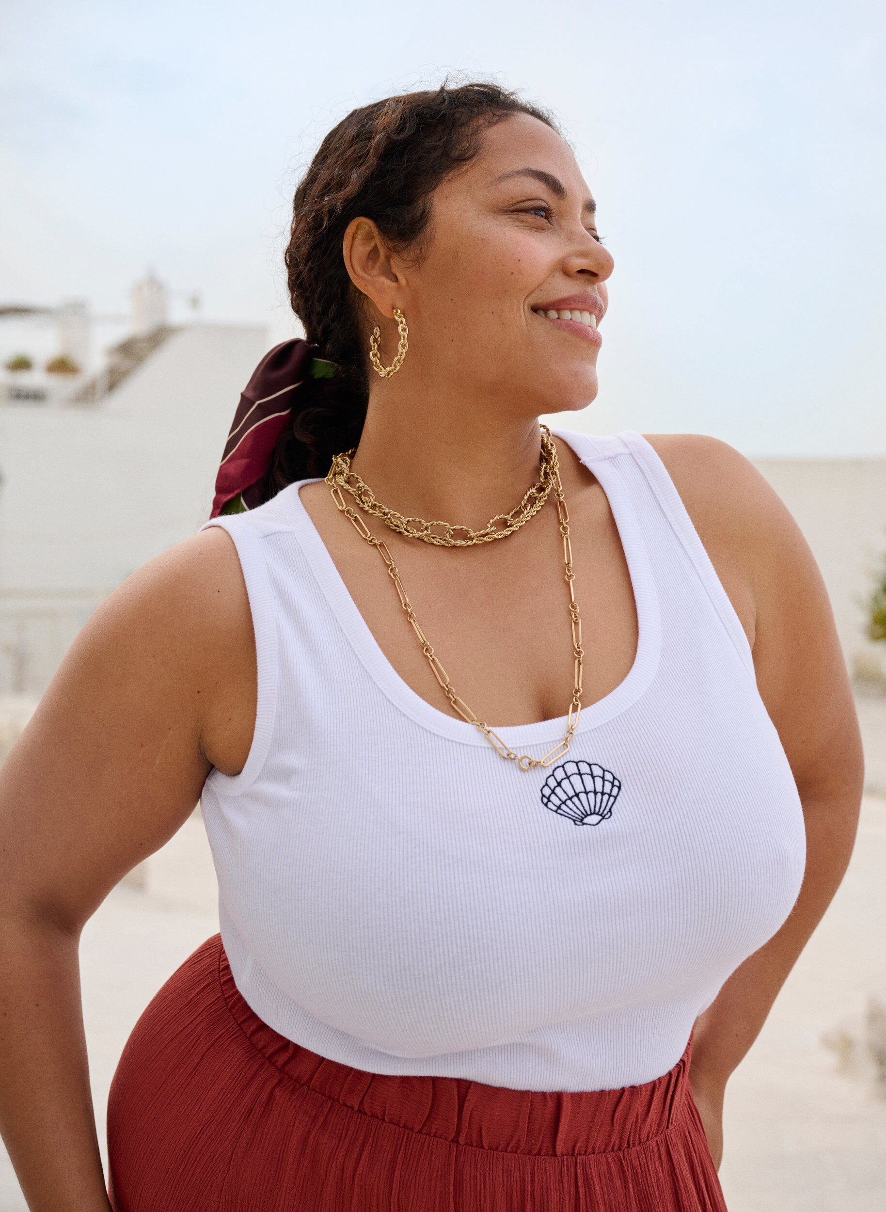 Zizzi Tailleiertes Top mit Motiv, Wei&szlig;, Image image number 0