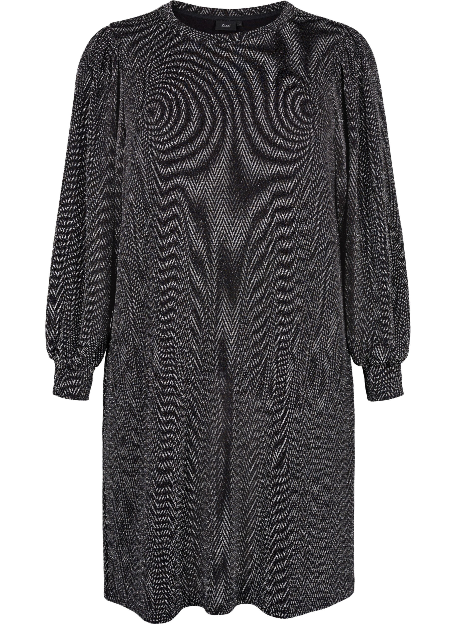 Zizzi Kleid mit Zickzackmuster und Glitzer, Silver ZigZagShimmer, Packshot image number 0