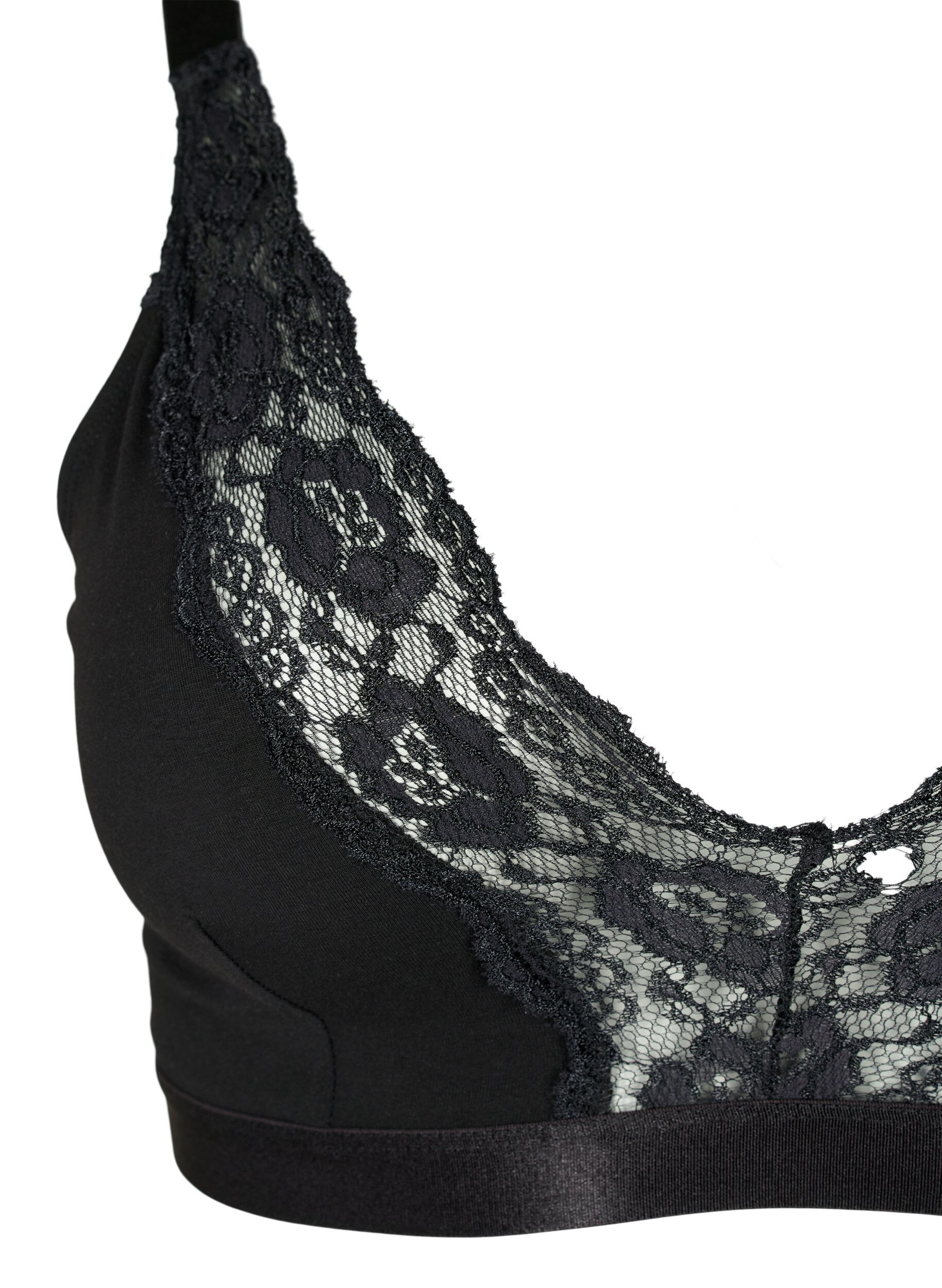 Zizzi Baumwoll-Bralette mit Spitze, Schwarz, Packshot image number 2