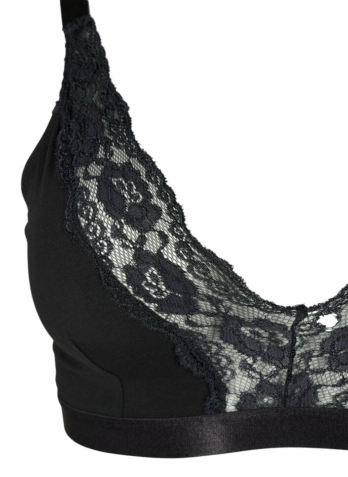 Baumwoll-Bralette mit Spitze, Schwarz, Packshot image number 2