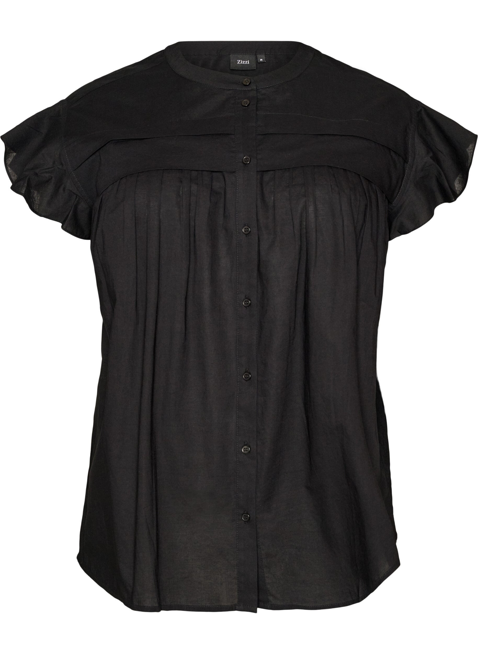 Zizzi&Auml;rmellose Hemdbluse in A-Linie aus Baumwolle, Schwarz, Packshot image number 0