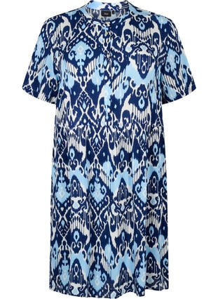 Kurzärmliges Viskosekleid mit Print, Blue Ethnic AOP, Packshot image number 0