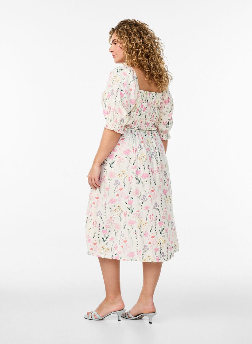 Gebl&uuml;mtes Sommerkleid aus Viskose, Vanille, Model image number 1