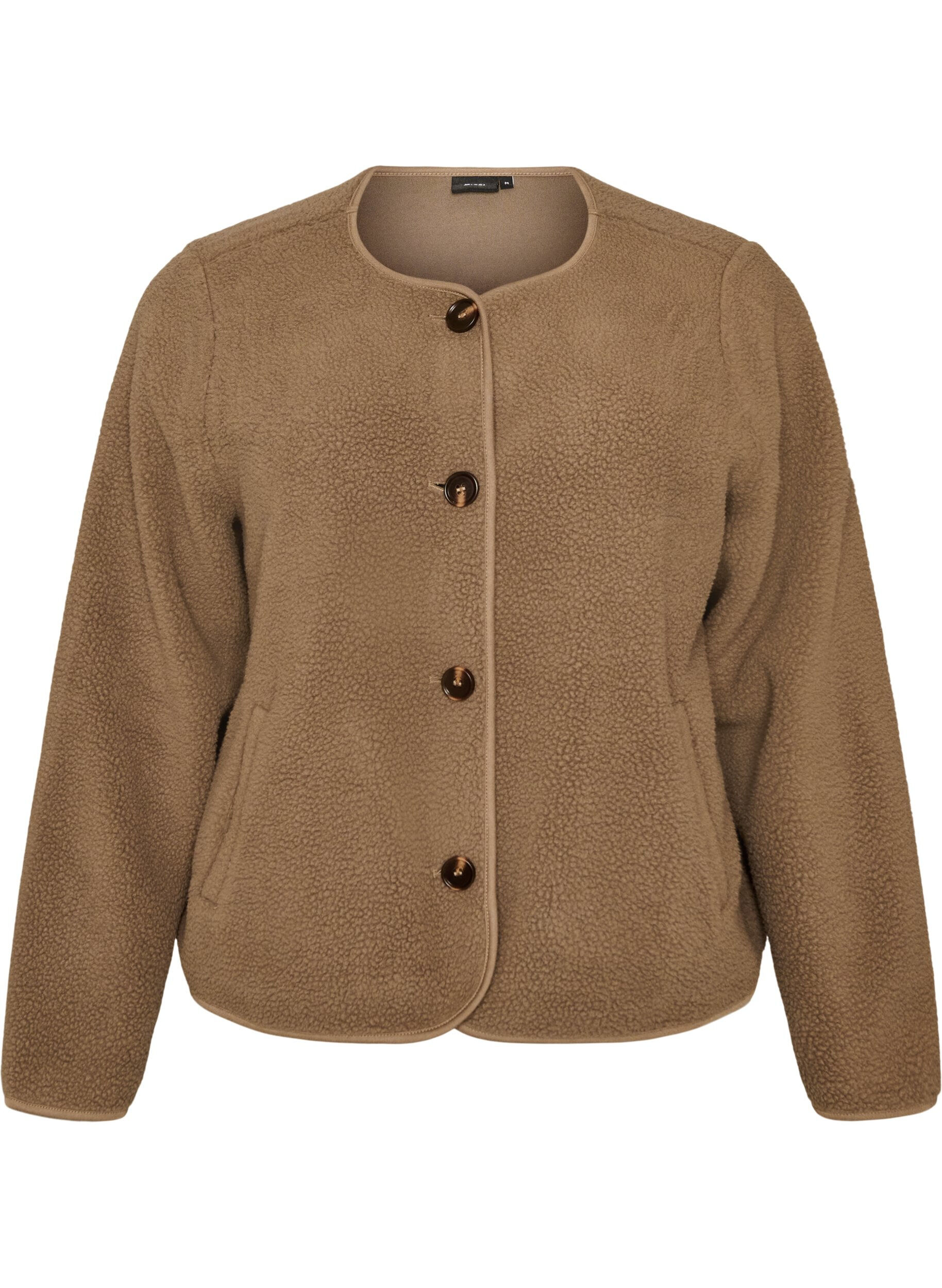 ZizziTeddyjacke mit Rundhalsausschnitt und Kn&ouml;pfen, Braun, Packshot image number 0