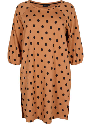 Kleid mit Punktmustern und 3/4 Ärmeln, Almond Black Dot, Packshot image number 0